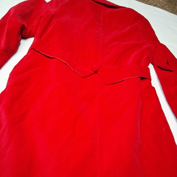 Estate Women's Velvet Vintage Bold Red Trench Coat - Picture 4 of 5